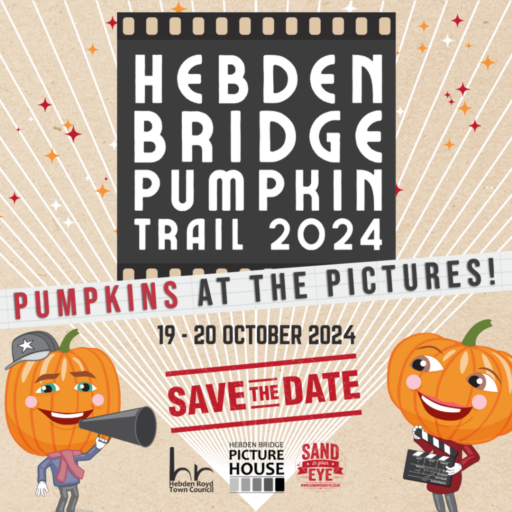 Promotional design for Hebden Bridge Pumpkin Trail 'Pumpkins at the Pictures'.