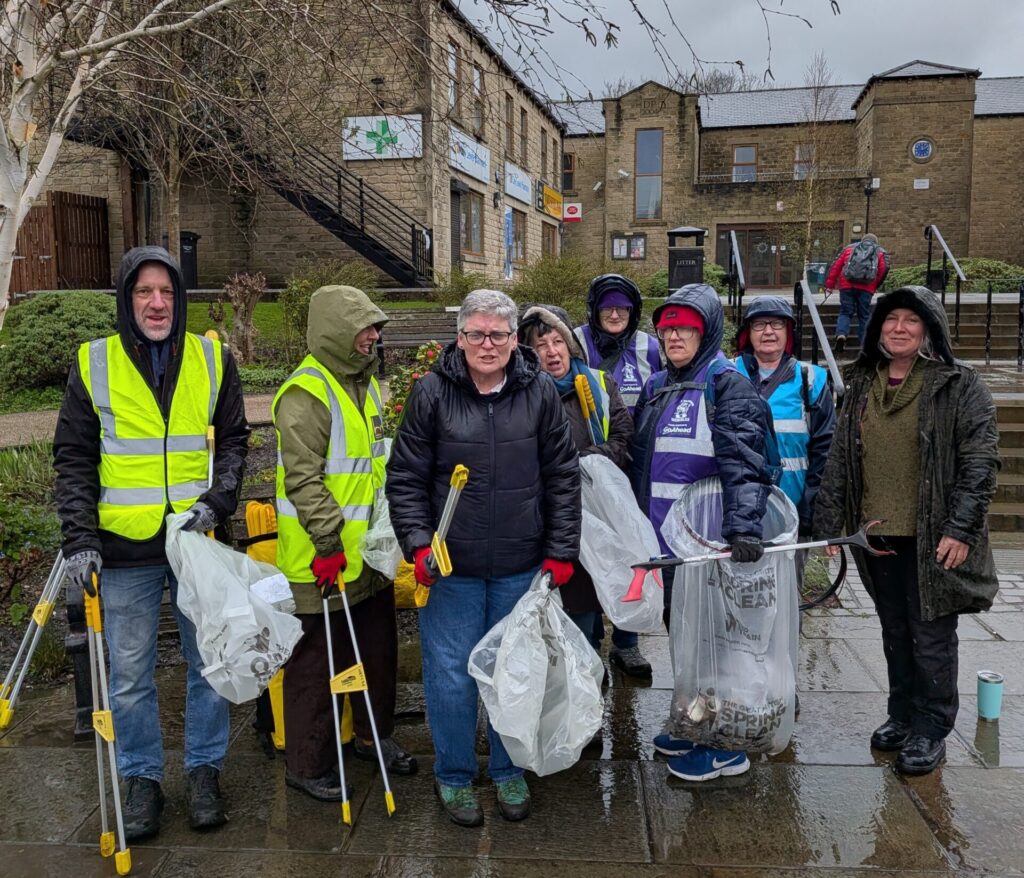 Eight volunteers on a very wet day in Mytholmroyd for Spring Clean 2026