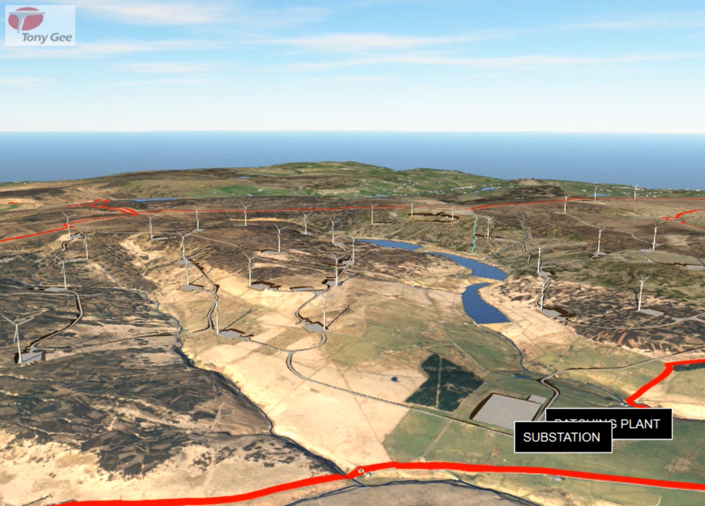 A still from a redered video showing the location of the CEP turbines and associated infrastructure on 