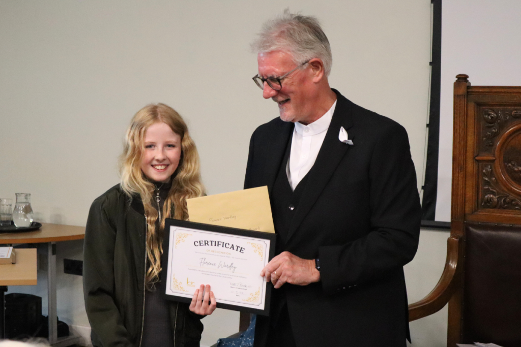 Cllr Keith Butterick presents Flossy Wardley with the Service to the Community Award - Youth Section