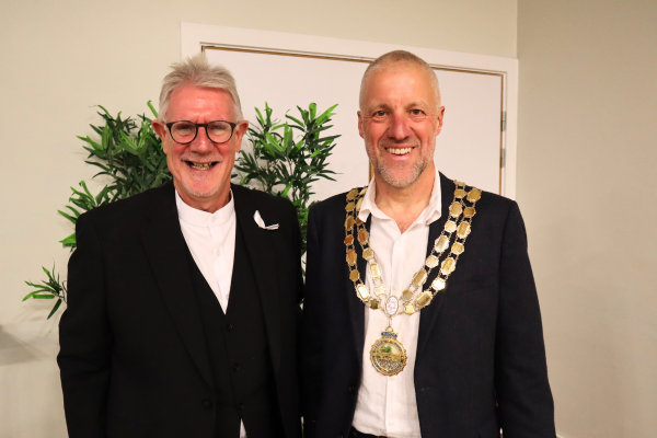 Cllr. Keith Butterick (L), with the new Mayor of Hebden Royd Town Council, Cllr. Steve Woodhead